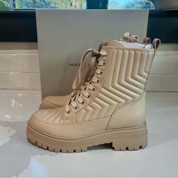 Marc Fisher Pierce Quilted Faux Leather Pierce Light Natural Combat Boot Sz 10 - Picture 4 of 14